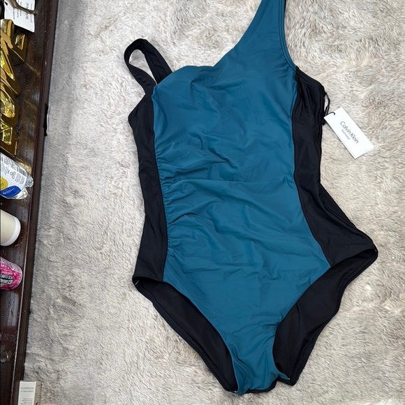 Calvin Klein | Standard Front Shirring Colorblock Panel One Piece, Size 14, NWT - Picture 6 of 15